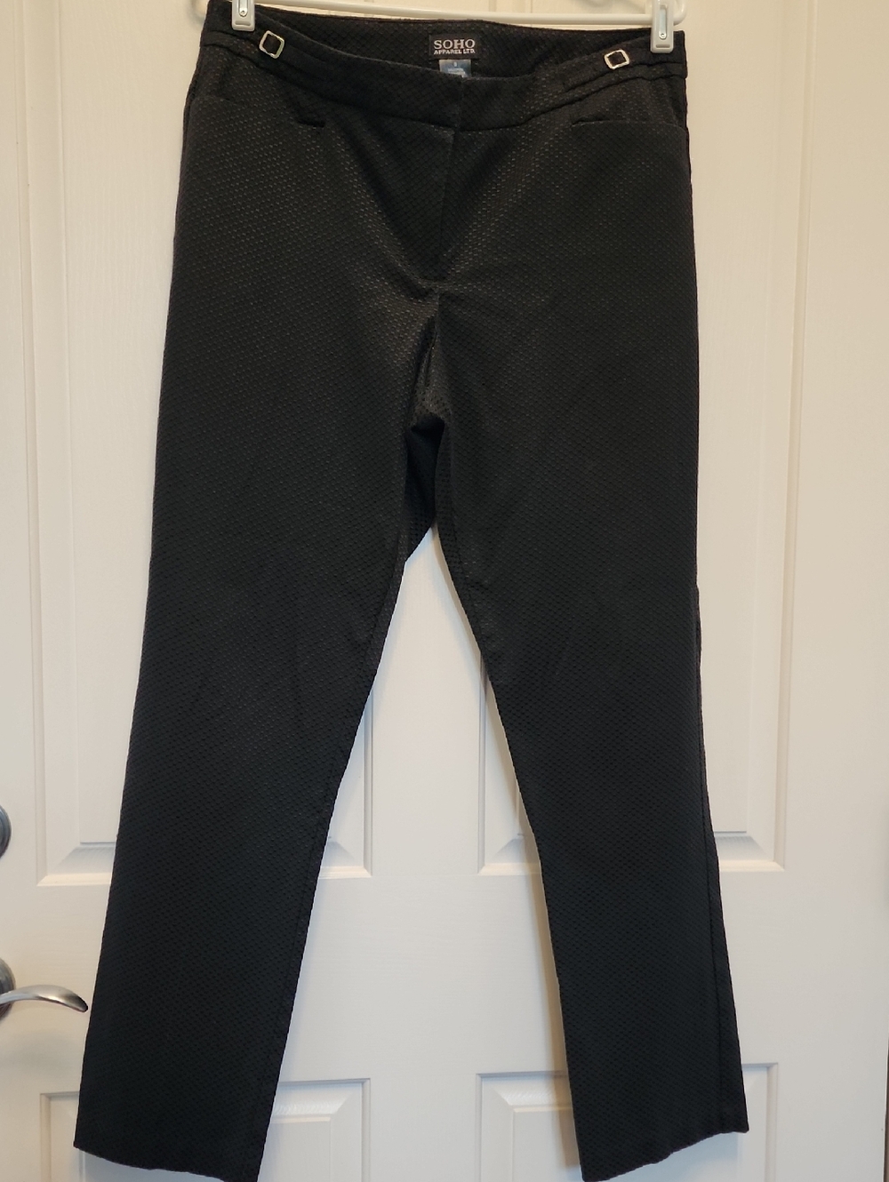 Soho Black Textured Straight Leg Dress Pants